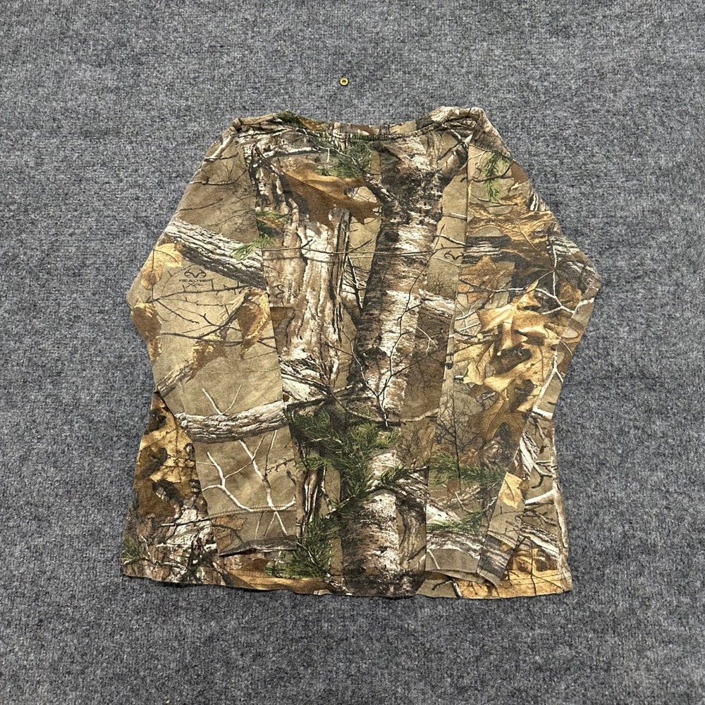 Game Winner Shirt Womens Size L Brown Realtree Camo Cotton Long Sleeve Outdoor